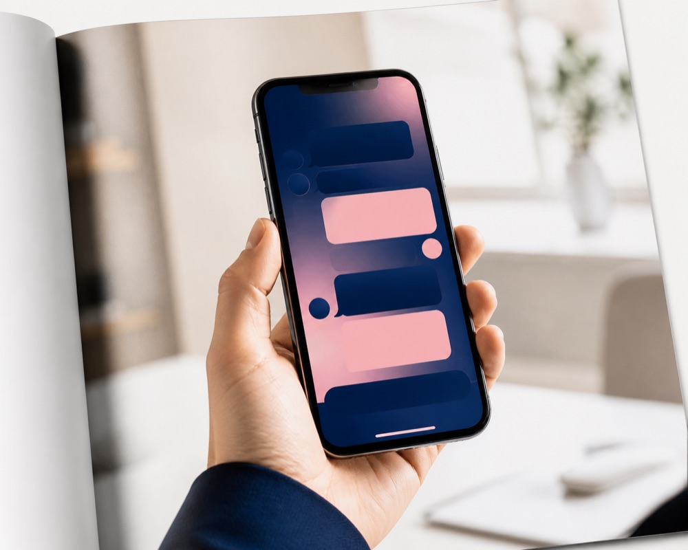 AIチャットの画面を表示したスマートフォンを持つ手